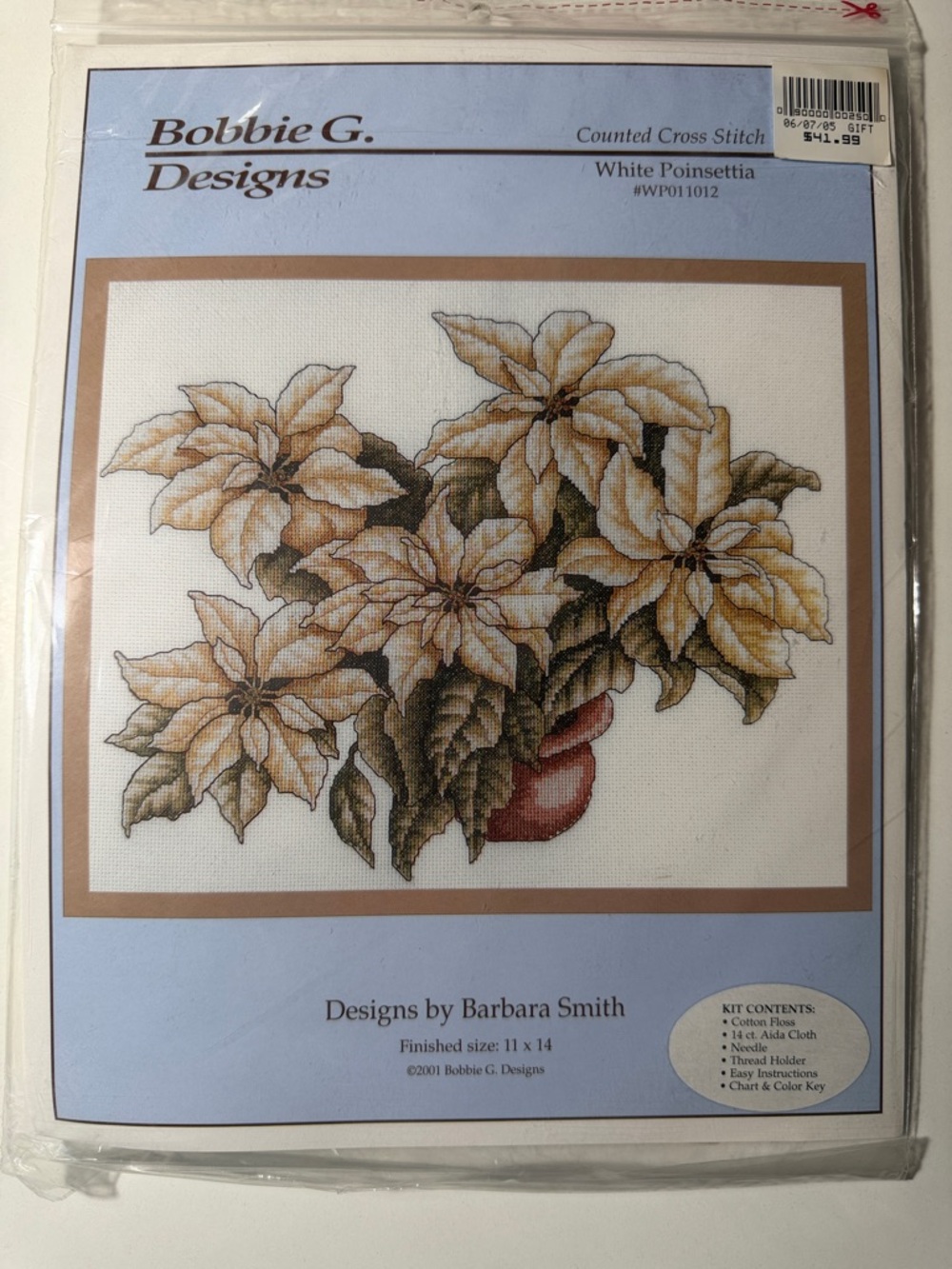White Poinsettia Cross Stitch kit Bobby G designs brand new 2001